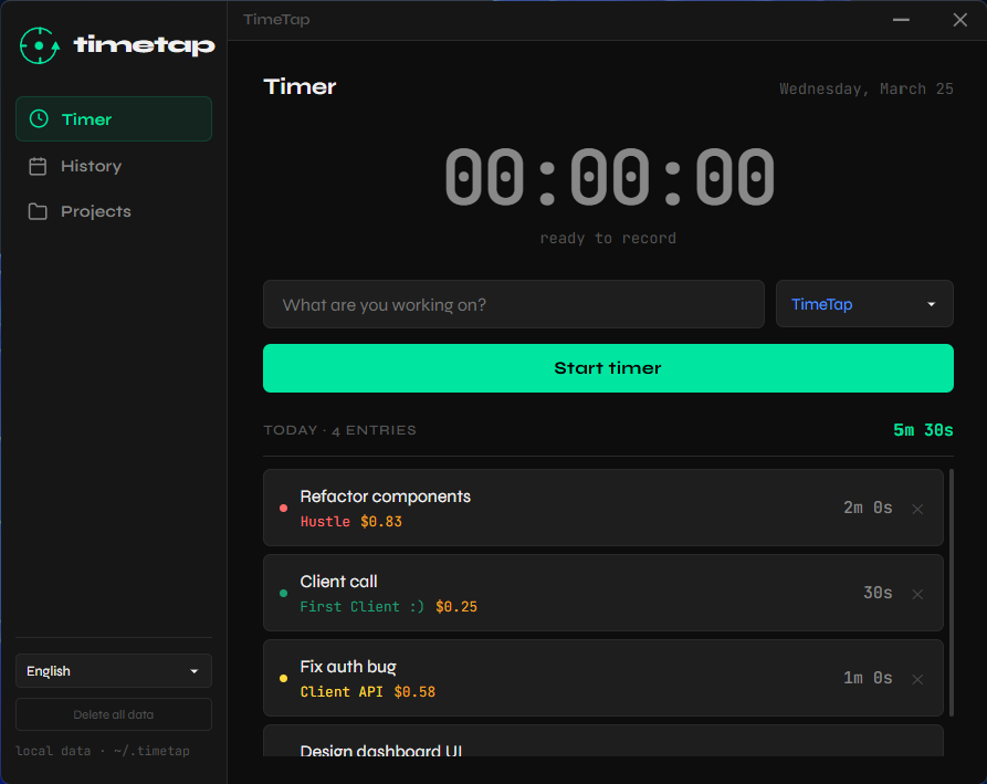 TimetTap app screenshot